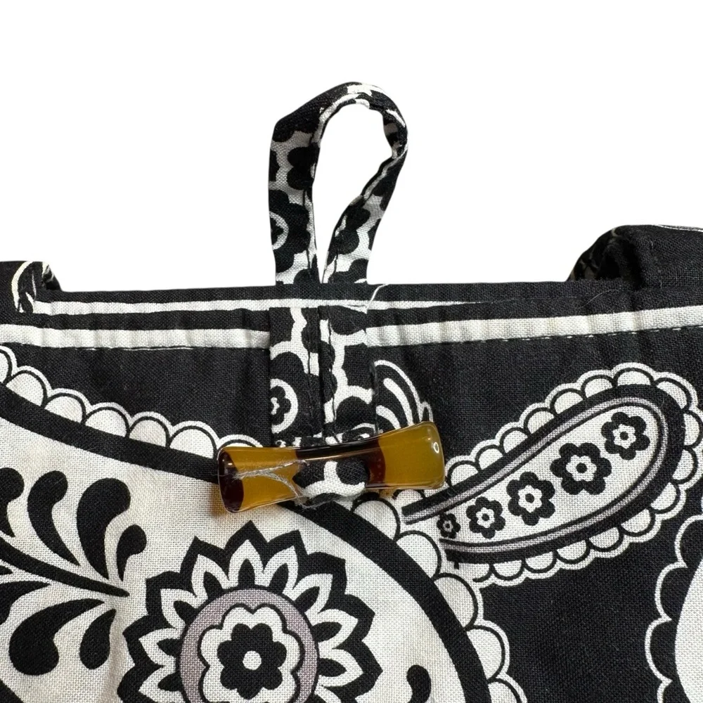 Vera Bradley Original Vera Tote Bag Midnight‎ Paisley Black White Quilted Iconic